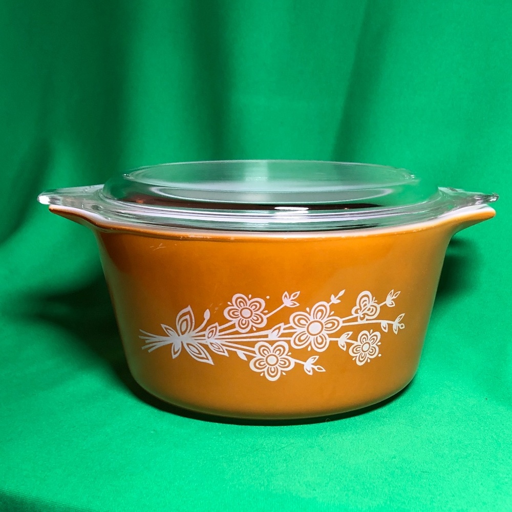 Pyrex Dish #473 Butterfly Gold Floral 1 Qt. w/Lid